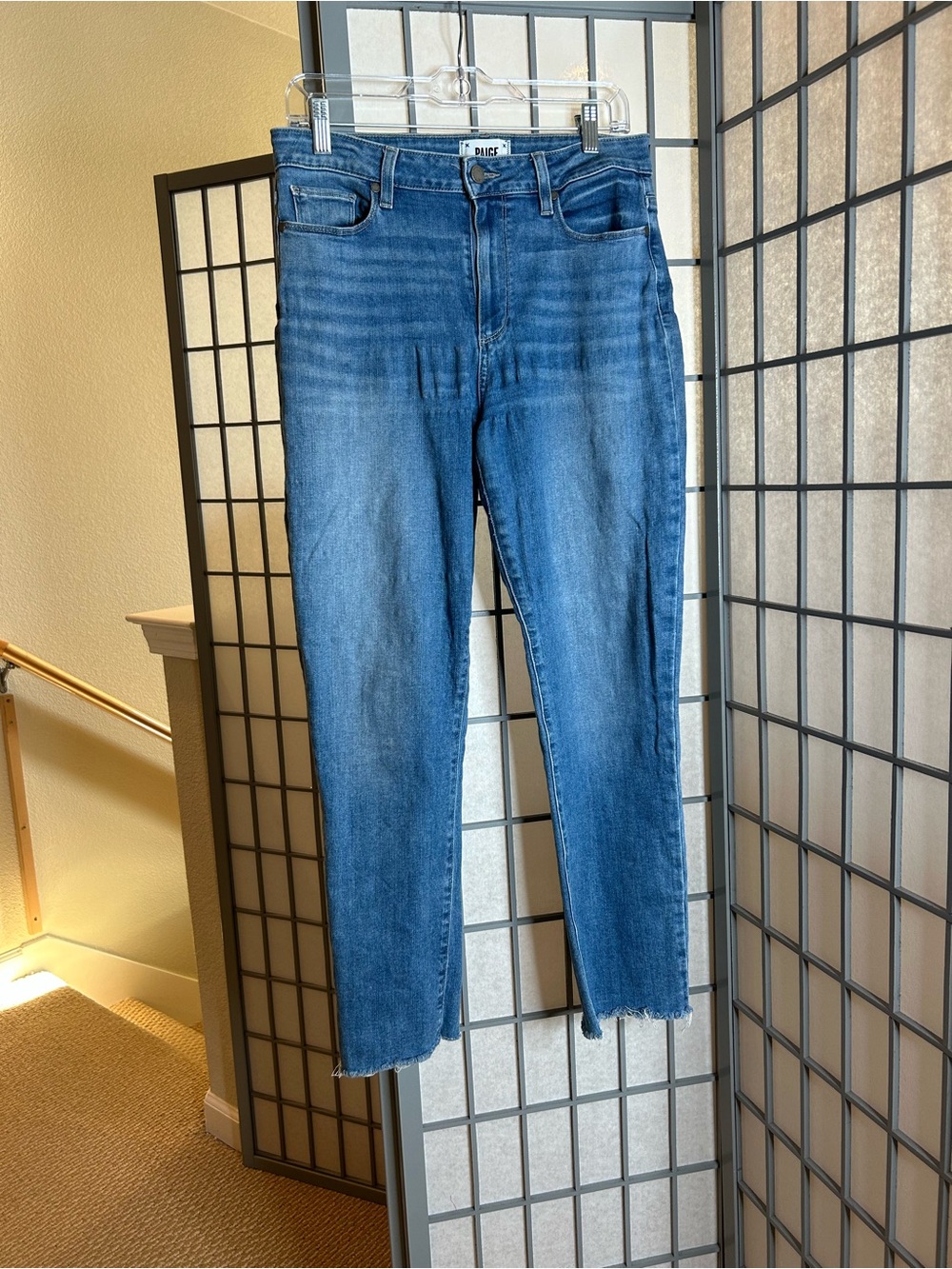 PAIGE Medium Blue High-Rise Cropped Slim Jeans